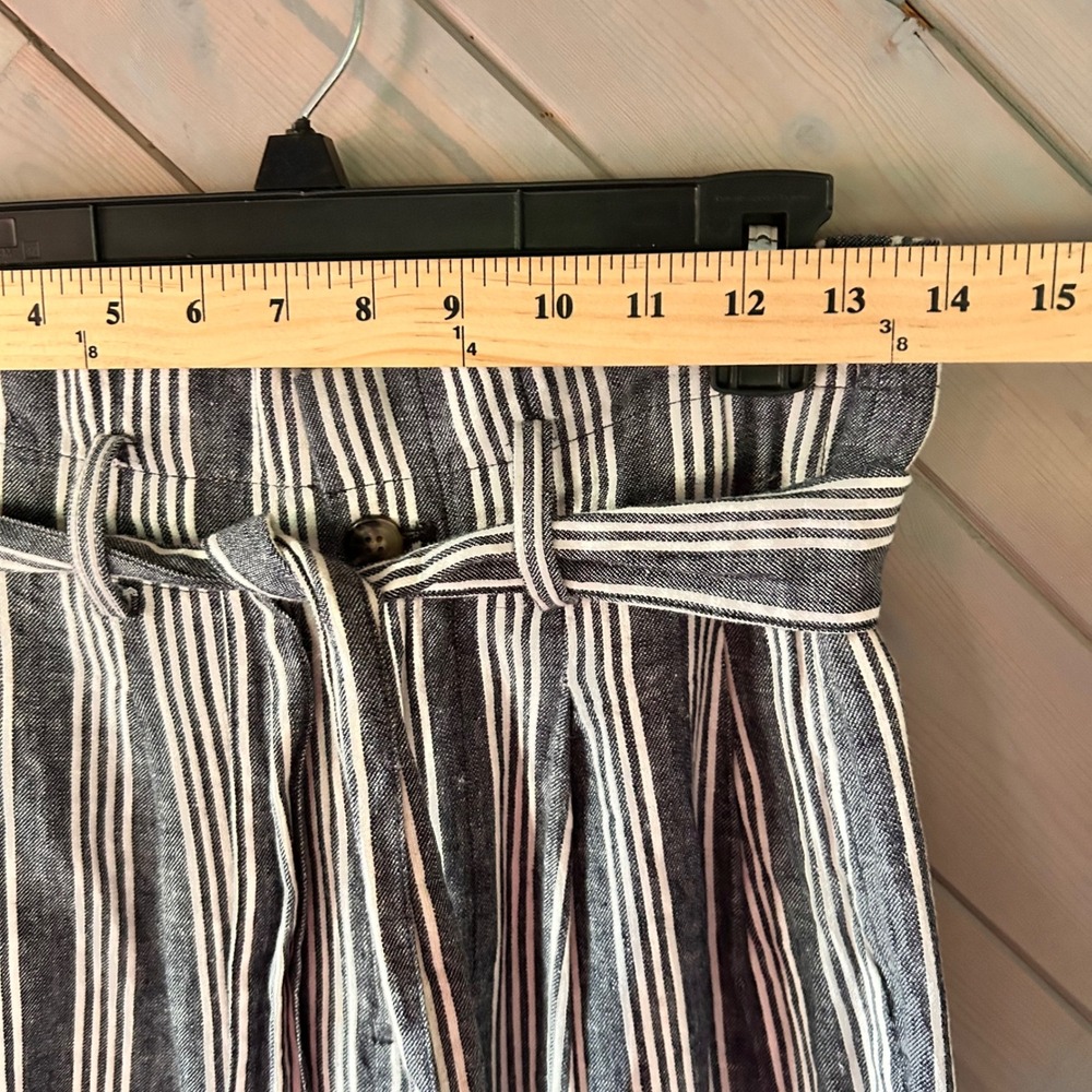 Madewell Striped Paperbag Waist Pants Black White Linen Blend Tapered Size 6 - Picture 4 of 7